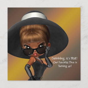 Convites Diva Favorita Diversão Festa Negra de aniversário 