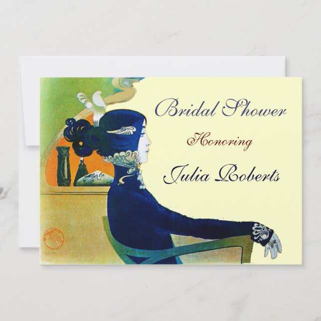 Convites DIVA NA PARTE CHÁ DE PANELA AZUL MONOGRAM Dourada (Frente)