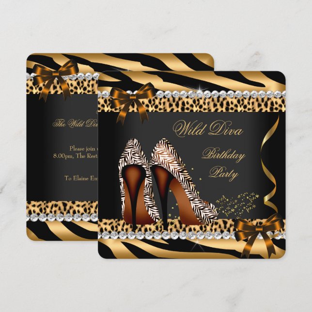 Convites Diva Selvagem Leopard Zebra Hi Saltos Festa de Ani (Frente/Verso)