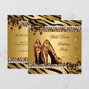 Convites Diva Selvagem Leopard Zebra Saltos Altos Festa de 