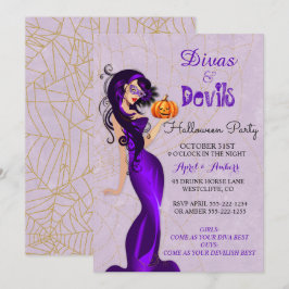 Convites Diva Sexy de Halloween com Máscara Segurando Abóbo