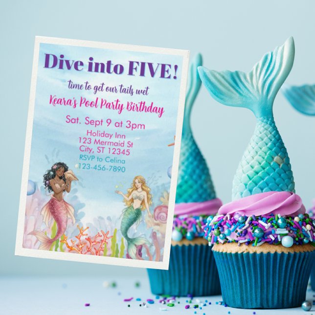 Convites Dive into Five, Mermaid Birthday (Criador carregado)