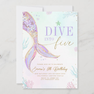 Convites Dive into Five Mermaid Birthday Invitation Editabl