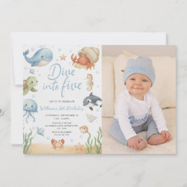 Convites Dive Into Five Ocean Animals 5th Photo Birthday 