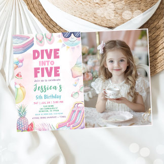 Convites Dive Into Five - Summer Girl 5th Birthday Photo