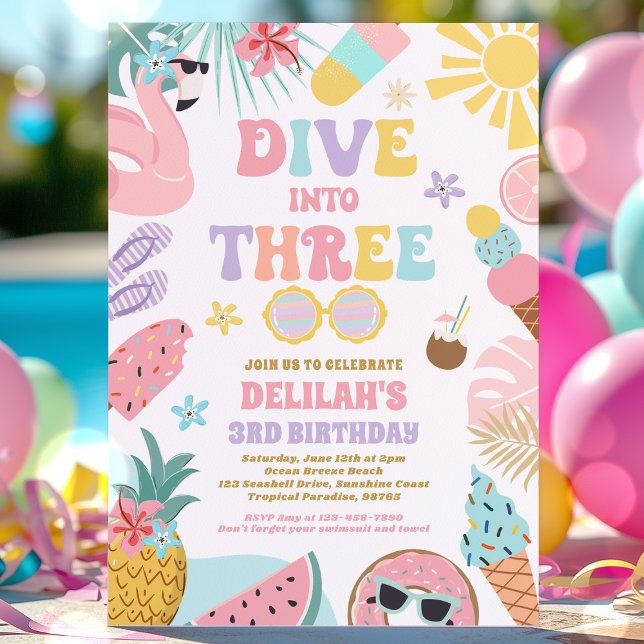 Convites Dive Into Three Tropical Beach 3rd Birthday Party (Criador carregado)