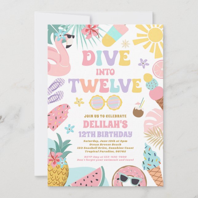 Convites Dive Into Twelve Tropical Beach 12th Birthday  (Frente)