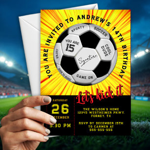 Convites Diversão Amarelo Texto Personalizado no Aniversári