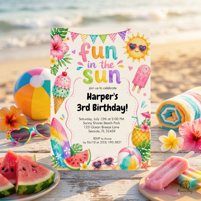 Convites Diversão ao Sol Aniversário de Verão Tropical (Criador carregado)