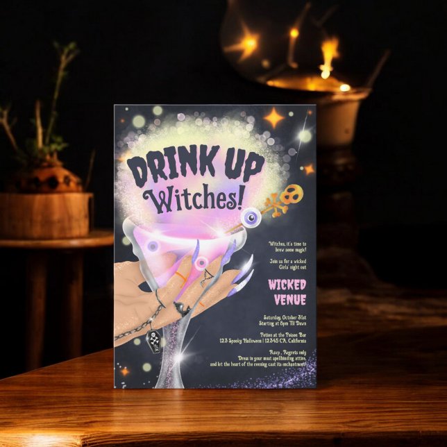 Convites Diversão Beba bruxas do Dia das Bruxas (Fun Drink up witches Halloween Girls night out Invitation)