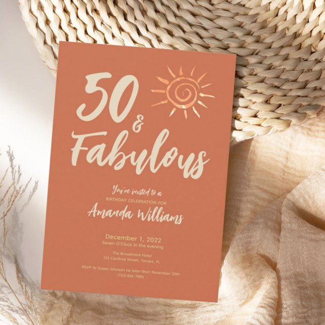 Convites Diversão Boho 50 e Fabuloso Terracotta Aniversário (Criador carregado)