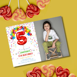 Convites Diversão Bright Confetti Balões Foto 5 Aniversário