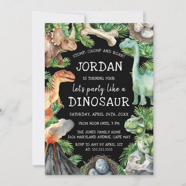 Convites Diversão Crianças Aniversário Dinossauro   (Frente)