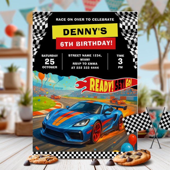Convites Diversão de Aniversário de Carros de Corrida  (Criador carregado)