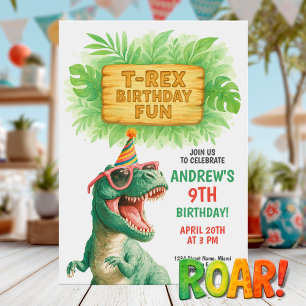 Convites Diversão de Aniversário na Selva do T-Rex
