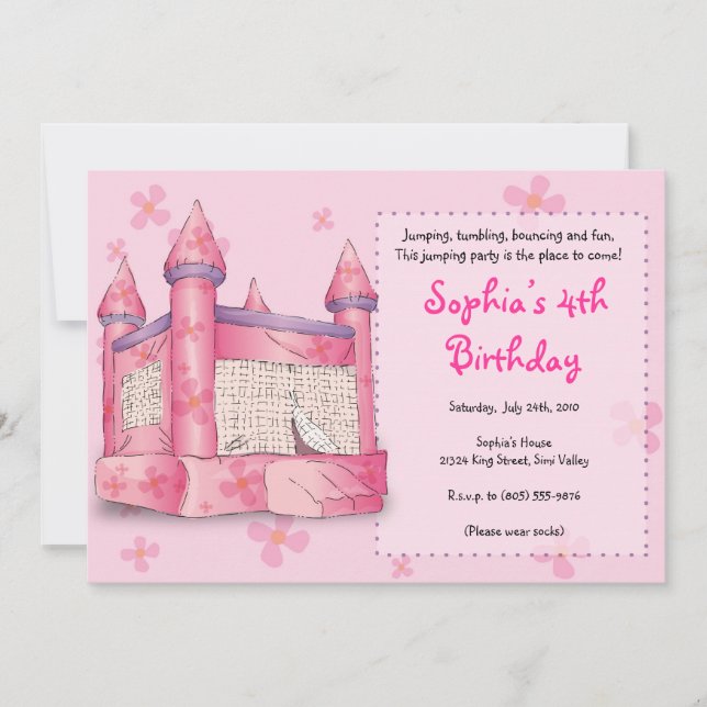 Convites Diversão de Bouncy - para Meninas! (Frente)