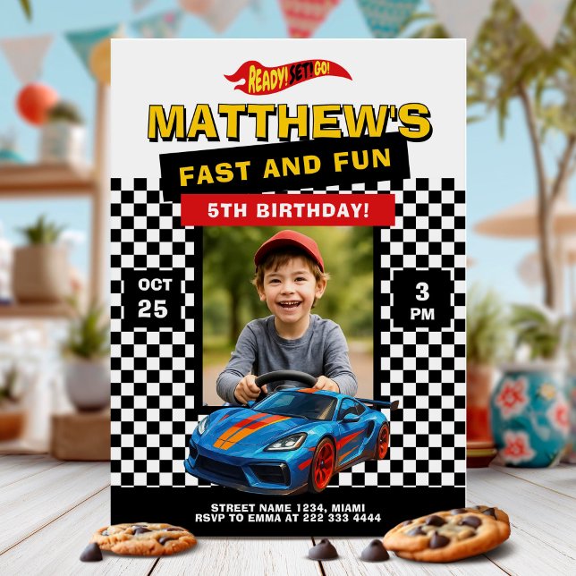 Convites Diversão de Festa de aniversário de Carro Race (Criador carregado)