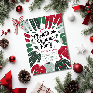 Convites Diversão de Pijama de Natal para Crianças Festivas