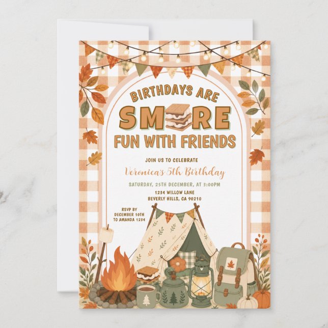 Convites Diversão de S'more Laranja Com Amigos Acampamento  (Frente)