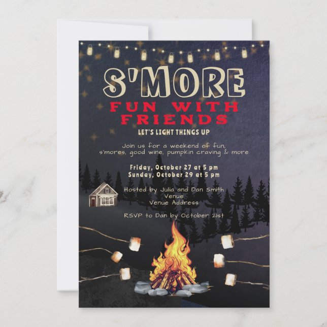 Convites Diversão de S'mores Fogueira ao Ar Livre Cozinha d (Frente)