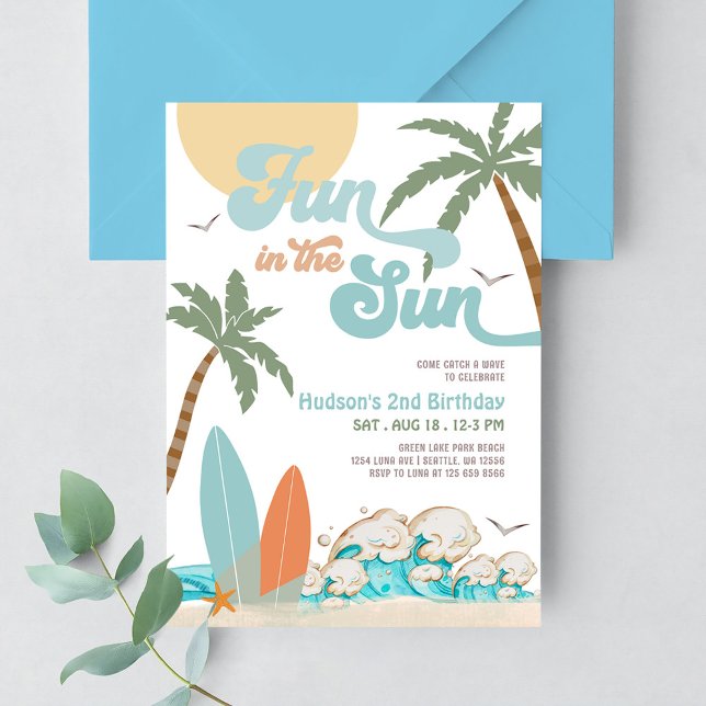 Convites Diversão de Surf no Aniversário de Festa na Praia  (Criador carregado)