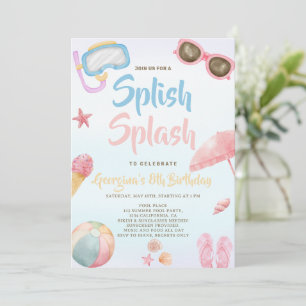Convites Diversão de verão Aniversário de Menina Splish Spl