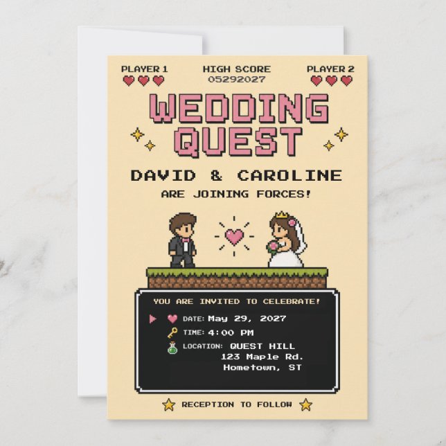 Convites Diversão de Video Game Antigo Casamento Retro (Frente)