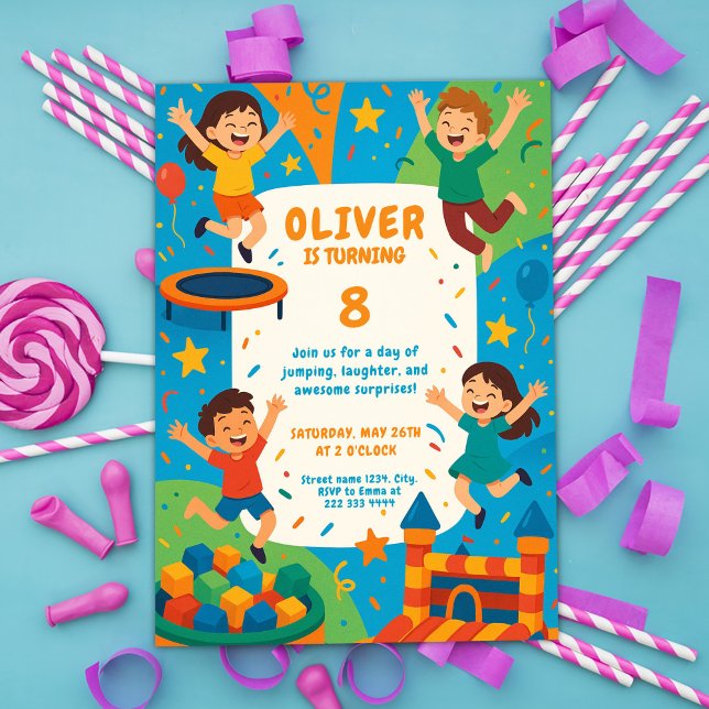 Convites Diversão do Partido Trampoline - Saltar Aniversári (Criador carregado)