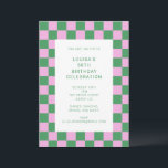 Convites Diversão do Quadro de Controle Verde Rosa<br><div class="desc">Convite de aniversário geométrico do Quadro de Verificação Moderno e Bonito,  cor-de-rosa e verde</div>