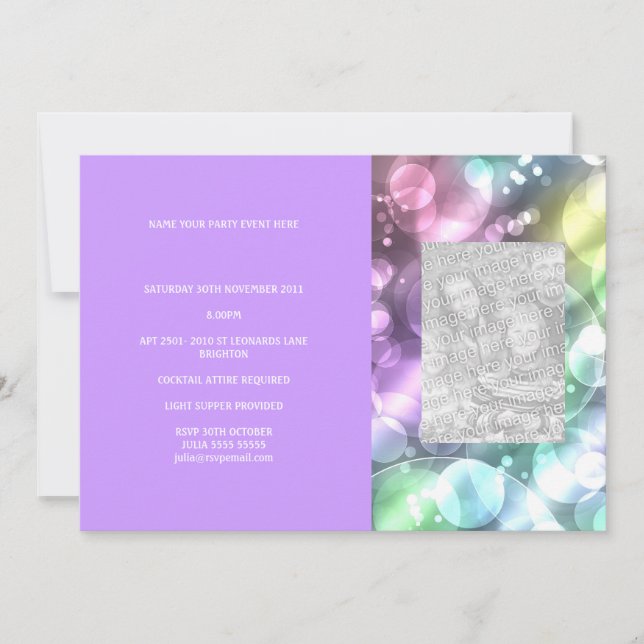 Convites Diversão Do Rainbow Bubbles Purple Photo Invite (Frente)