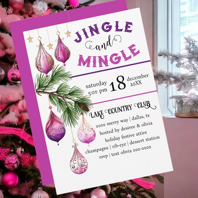 Convites Diversão e Festivo Jingle e Mingle Pink Party (Bright pink and festive Jingle and Mingle party invitation)