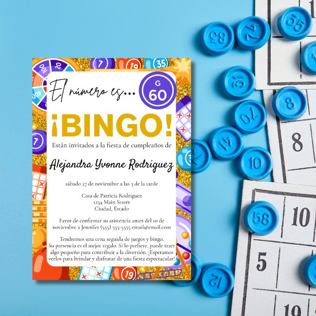 Convites Diversão Espanhola de Bingo e Jogos Dourados 60º A (Criador carregado)