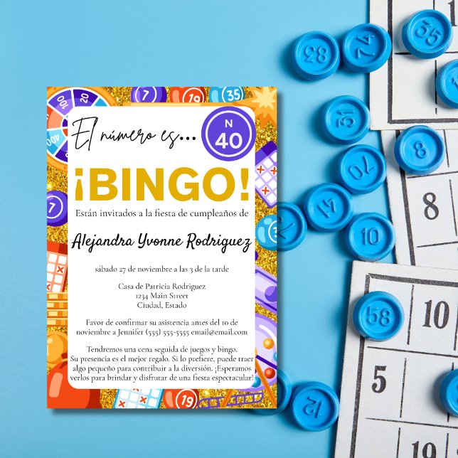 Convites Diversão Espanhola de Bingo e Jogos Dourados anive (Criador carregado)