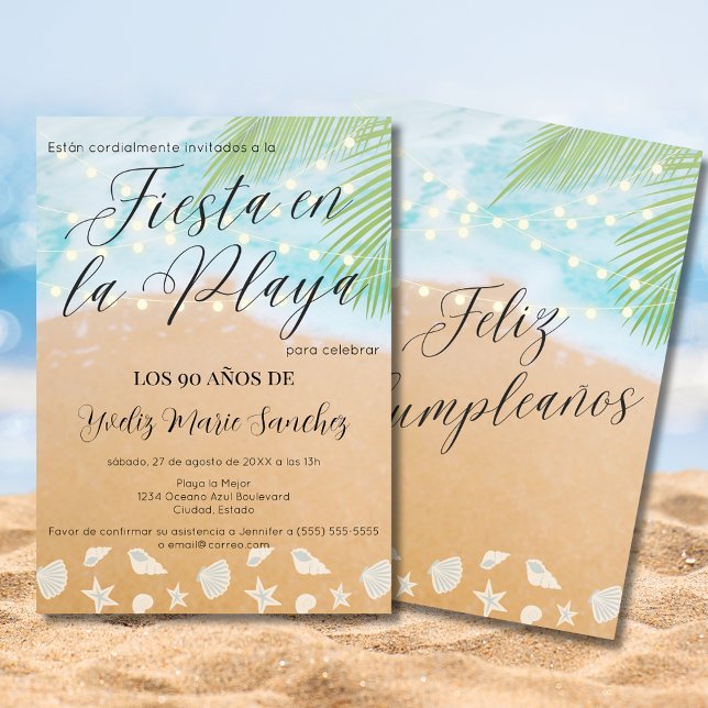 Convites Diversão espanhola Sandy Beach Lights 90 Festa de  (Criador carregado)