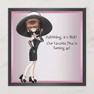 Convites Diversão Favorita da Mulher Diva Rosa aniversário 