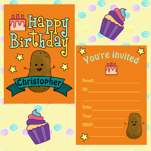 Convites Diversão Feliz Aniversário Batata Personalizado
