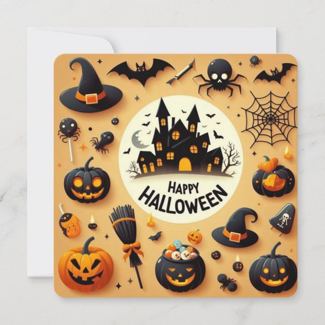 Convites Diversão Feliz de Halloween Mistura Assustadora e  (Frente)