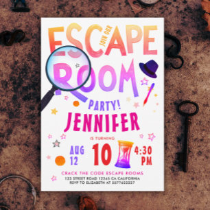 Convites Diversão Jogo de Escape Room Rosa Caça ao Tesouro 