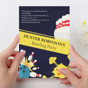 Convites Diversão moderna de boliche festa infantil 