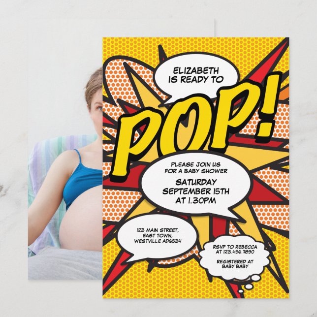 Convites Diversão Moderna no Chá de Bebê Pronto para Estour (Frente/Verso)