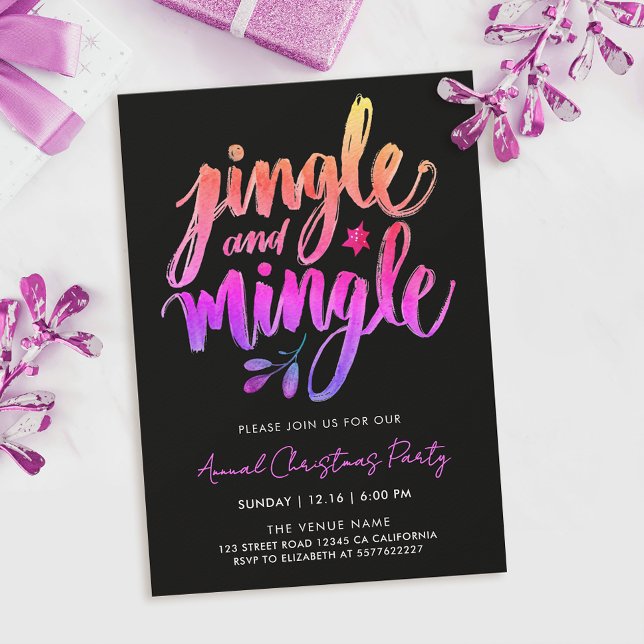 Convites Diversão Moderna Preta e Rosa Jingle Pincel Caligr (Criador carregado)