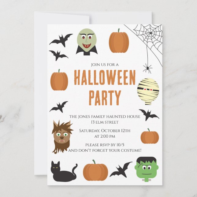 Convites Diversão Monstros Festa de Halloween para Crianças (Frente)