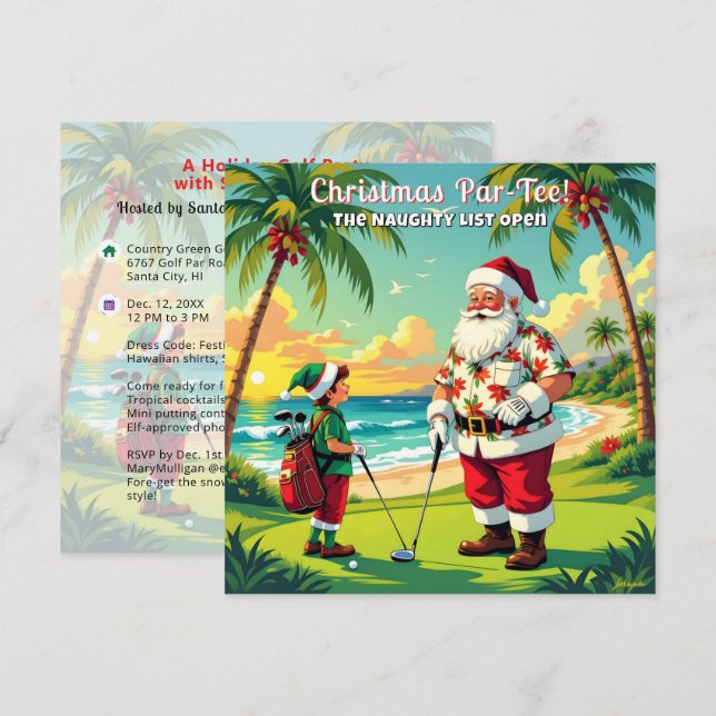 Convites Diversão na Festa de Natal Par-Tee de Golfe Tropic (Frente/Verso)