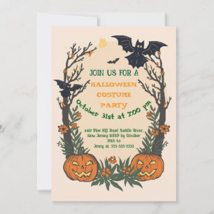 Convites Diversão no Halloween com Abóboras, Morcegos e Árv