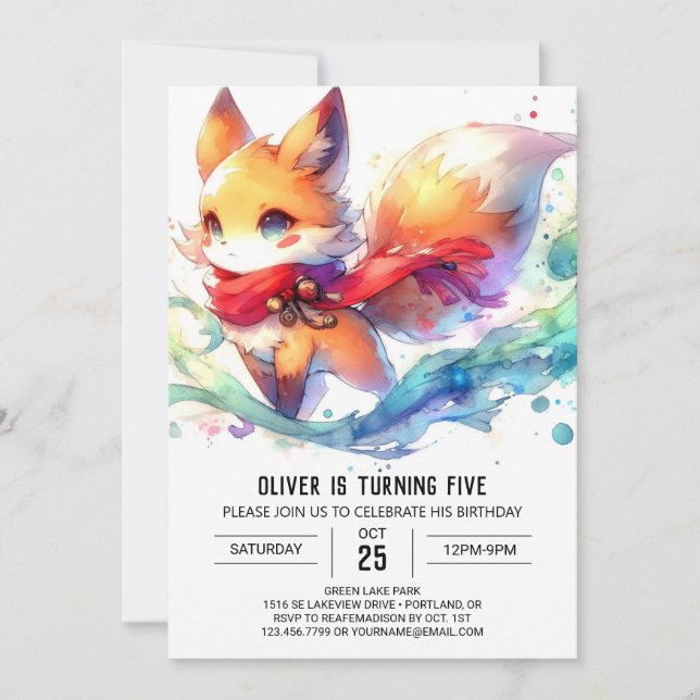 Convites Diversão Online Fox Birthday (Frente)