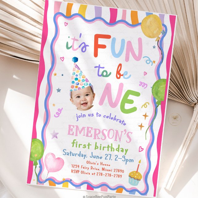 Convites Diversão Para Ser Um Foto 1º Aniversário  (fun to be one, first birthday, 1st birthday party, baby birthday, birthday invitation, birthday deco)