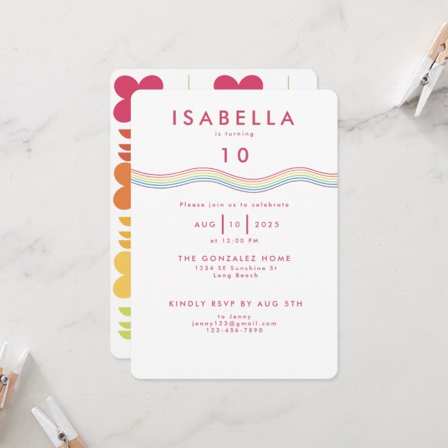 Convites Diversão Retro Rainbow Flowday (Frente/Verso In Situ)
