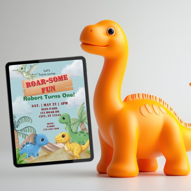 Convites Diversão Roar-Some, 1º Aniversário Dino (Criador carregado)