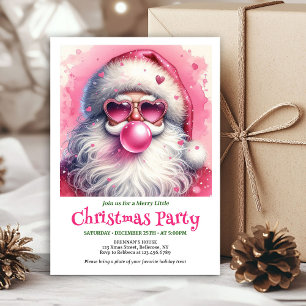 Convites Diversão rosa Papai Noel chiclete aquarela Natal i