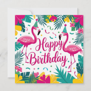 Convites Diversão Tropical Flamingo Birthday Design